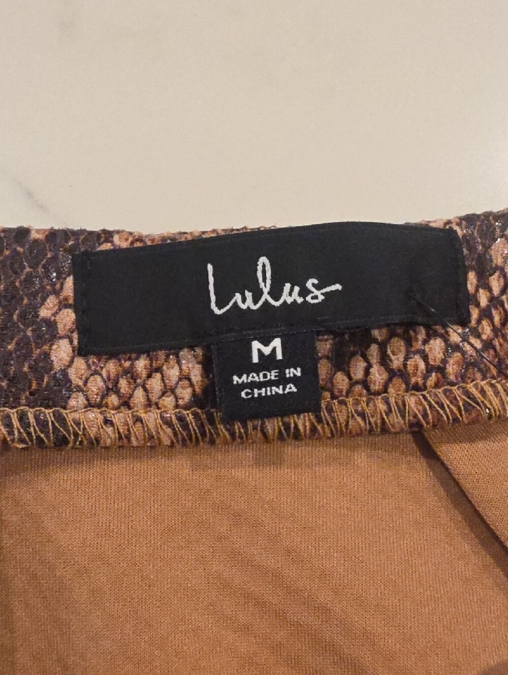 Snake Print Mini Skirt - Brown Faux Leather - Picture 8 of 12